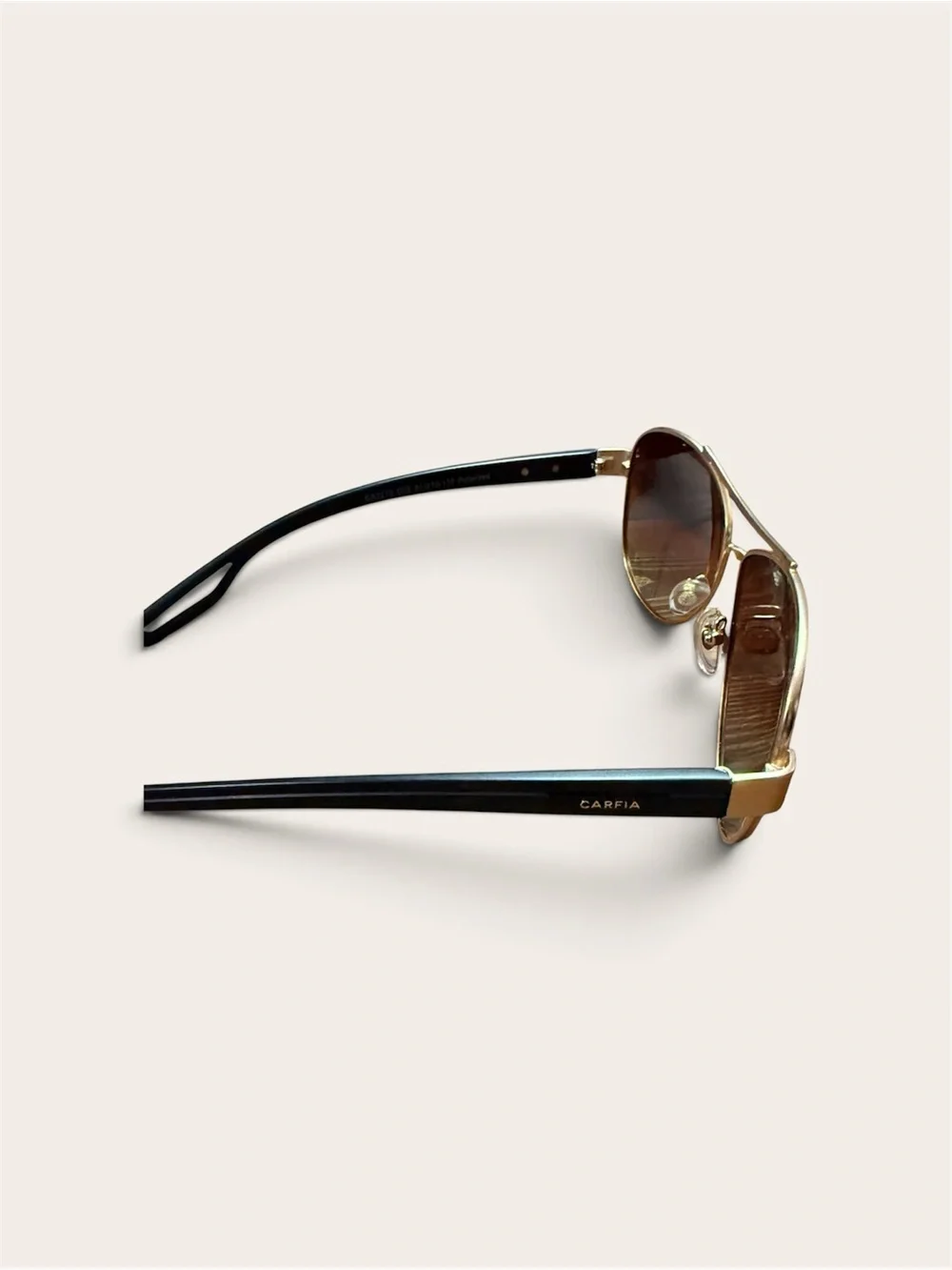 CARFIA Gold Aviator Sunglasses Brown Lenses Black Arms